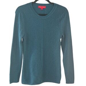 Krimson Klover Savant Merino Wool Crewneck Sweater Ribbed Chevron Knit Blue XS